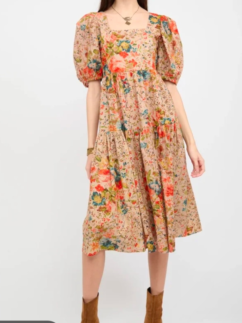 Uncle Frank Midi Boho Floral Tiered Dress size Large